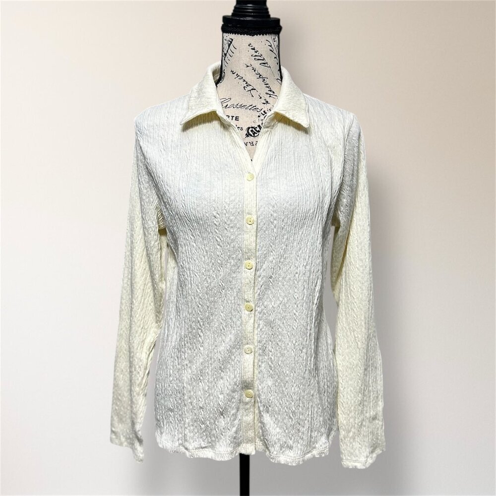 J.Jill Ivory Textured‎ Button Down Shirt Long Sleeve Blouse Office Preppy Medium
